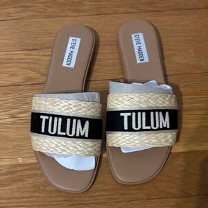 Steve Madden Tulum Sandals in Tan and Black